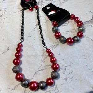 Maroon/Dark Silver Jewelry Set